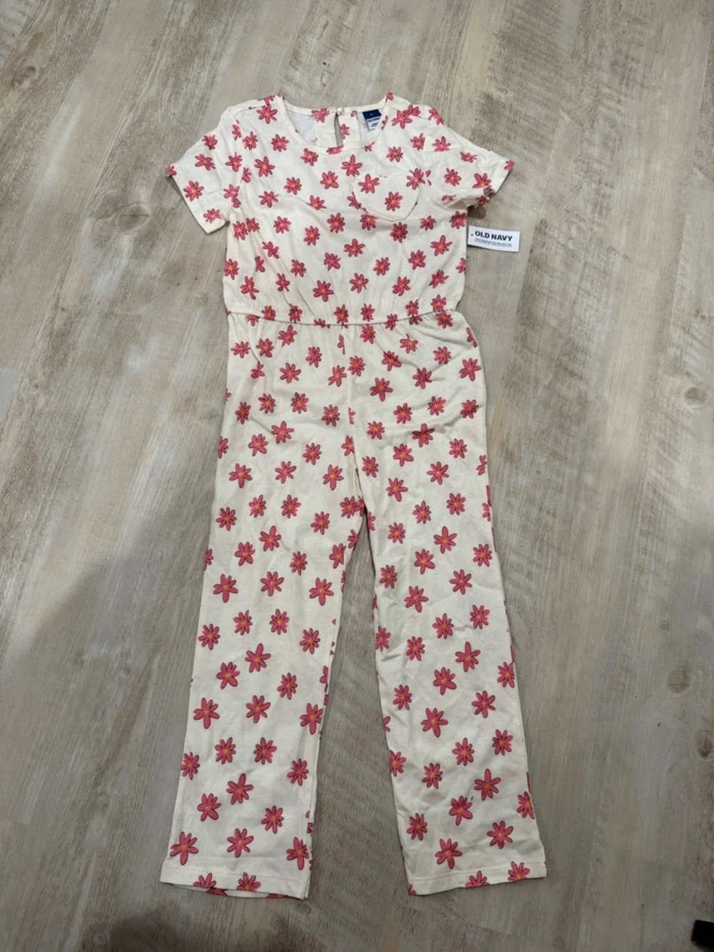 Old Navy Cream Jumpsuit with Pink Daisy Print